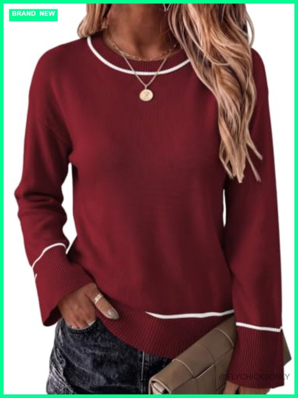 Womens Oversized Color Block Sweater Pullover Solid Striped Crew Neck High